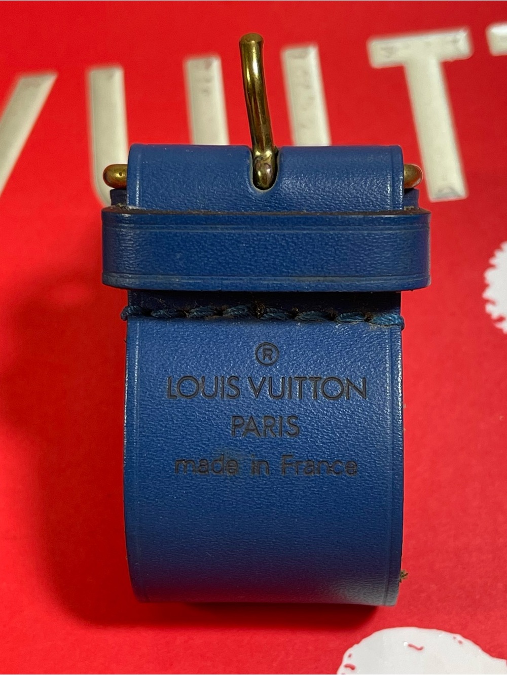 Louis Vuitton Blue Luggage Tag & Poignet w/Free Non LV Clasp. Gold Hardware - Picture 5 of 16